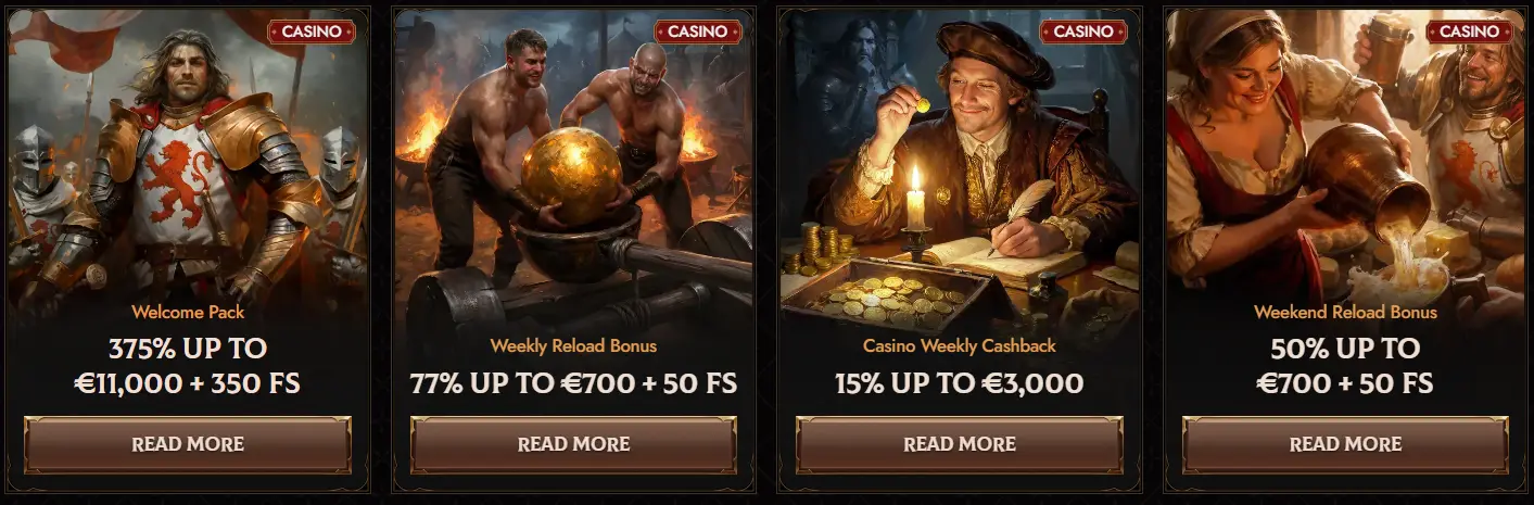 Crusado Casino — welcome pack, weekly and weekend reload bonuses and weekly cashback